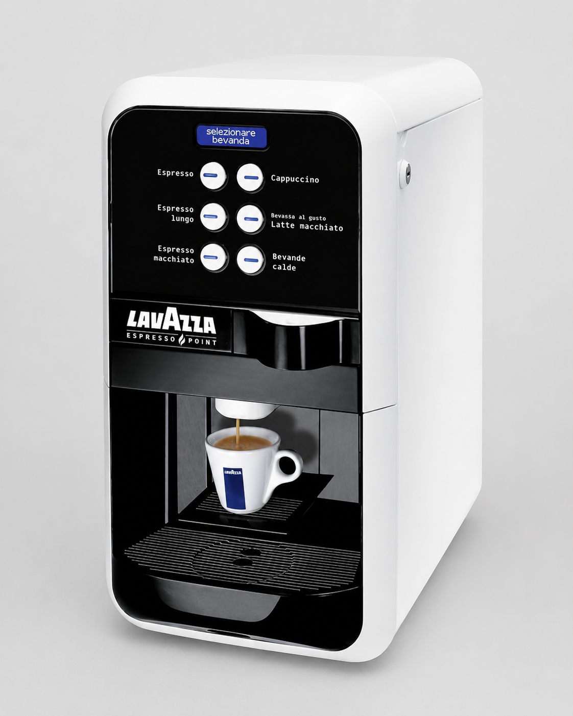 Prikaz Lavazzinog aparata za kavu na bijeloj pozadini 